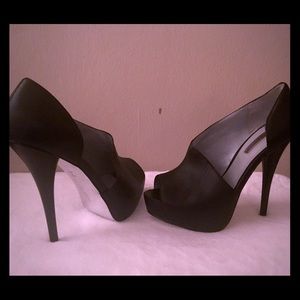 Halston Leather peep toe pumps